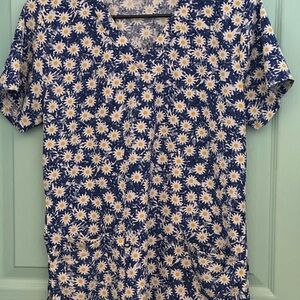 Floral Blue and White Scrub Top